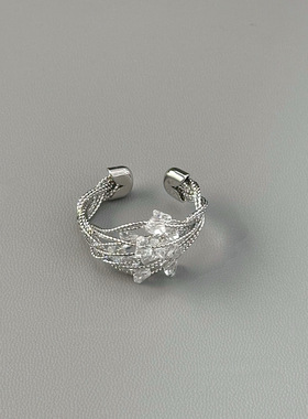 2024新款小众设计感缠绕水晶戒指复古个性开口戒串珠指环配饰新品