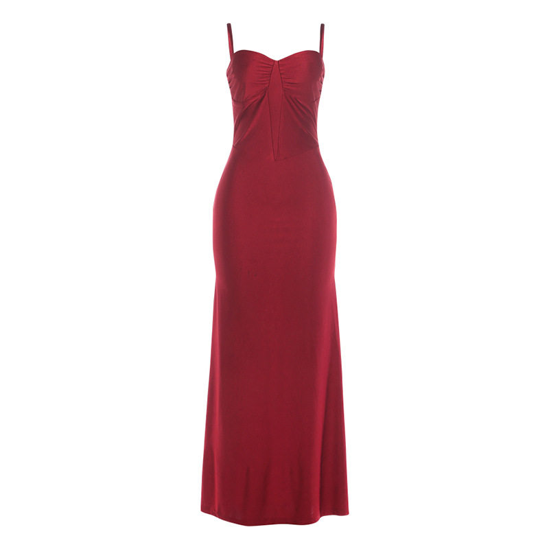 Summer Womens Dress Sexy Low Neckline Fashionable Spaghetti Straps Bodycon Fit Solid Color Evening Wear
