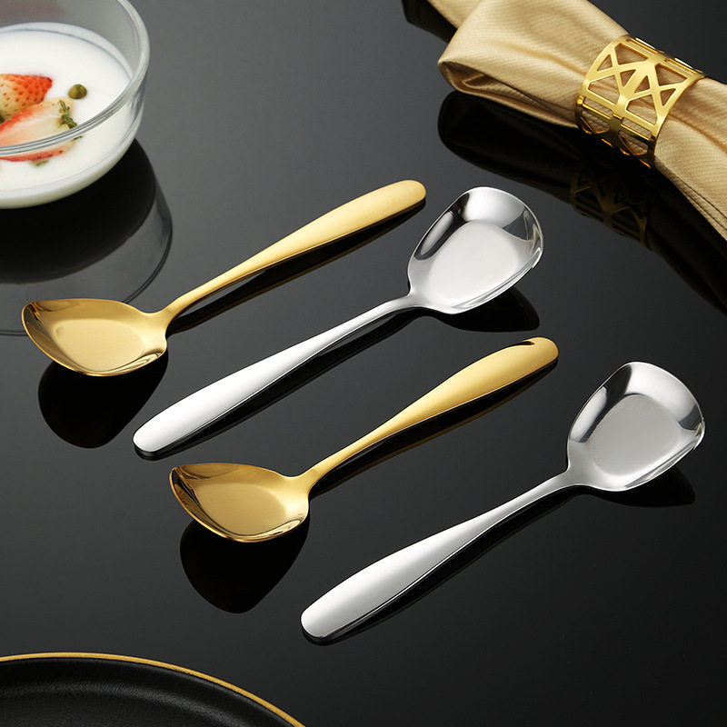 304 Stainless Steel Spoon Square Head Spoon Flat Bottom Spoon Dining Spoon Chinese Spoon Dessert Spoon Watermelon Spoon Mirror Polished