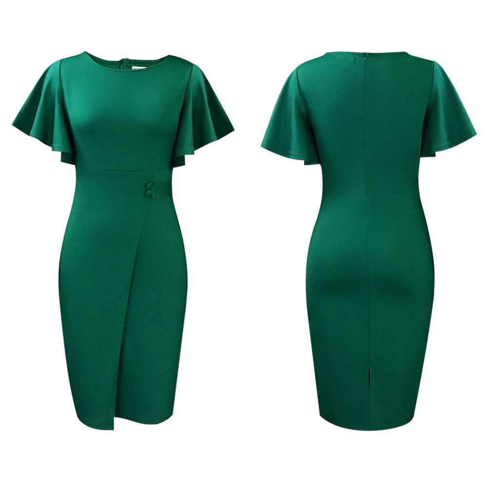 Plus Size Womens Dress Ruffle Sleeve Fashionable Split Hem Summer Style Perfect for Casual or Formal Occasions OEM