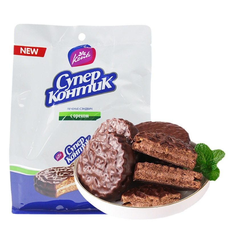 Wholesale Imported Kangji Chocolate Hazelnut Sandwich Snacks Office Meal Replacement Small Package Sandwich Biscuits in Bulk
