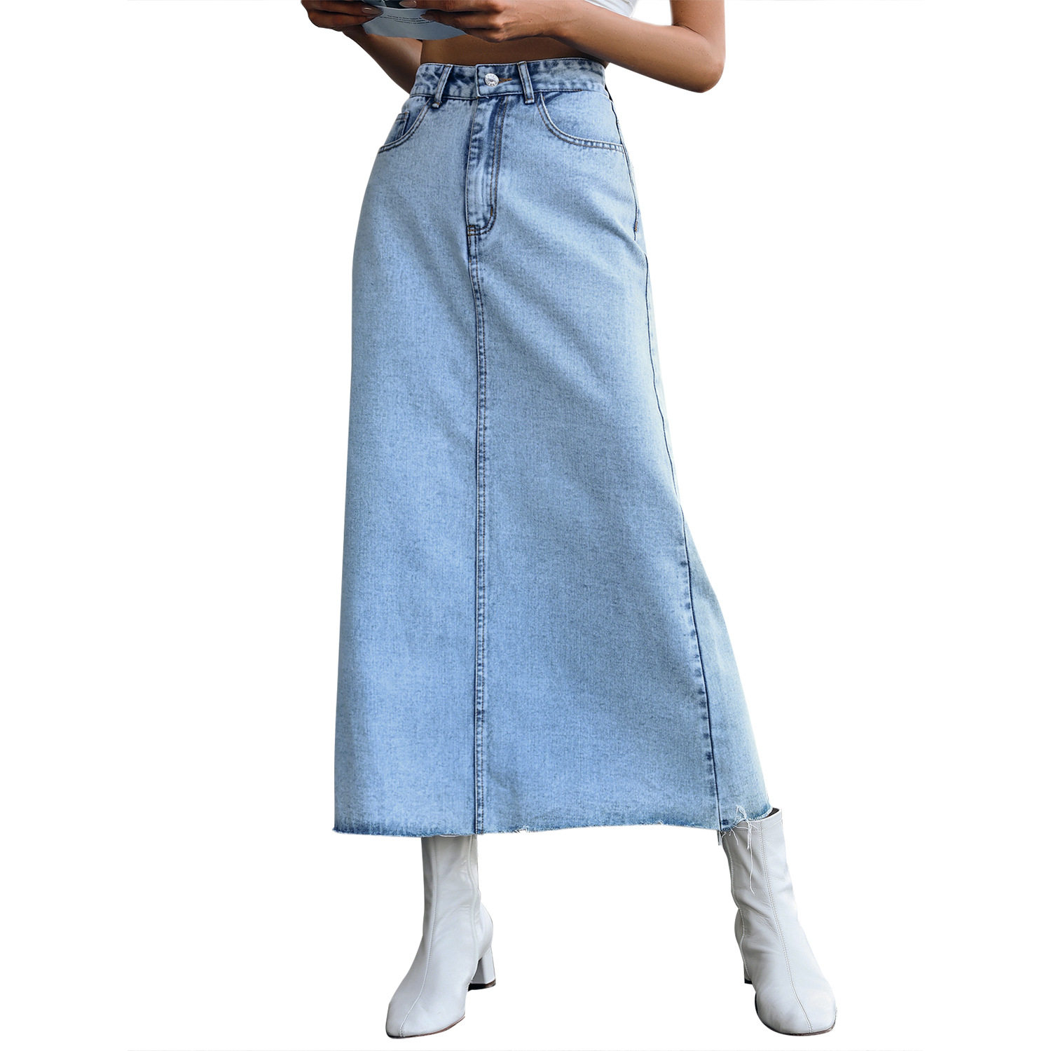 High Waisted A Line Denim Skirt Slim Fit Casual Style Versatile for Everyday Wear Wholesale Available