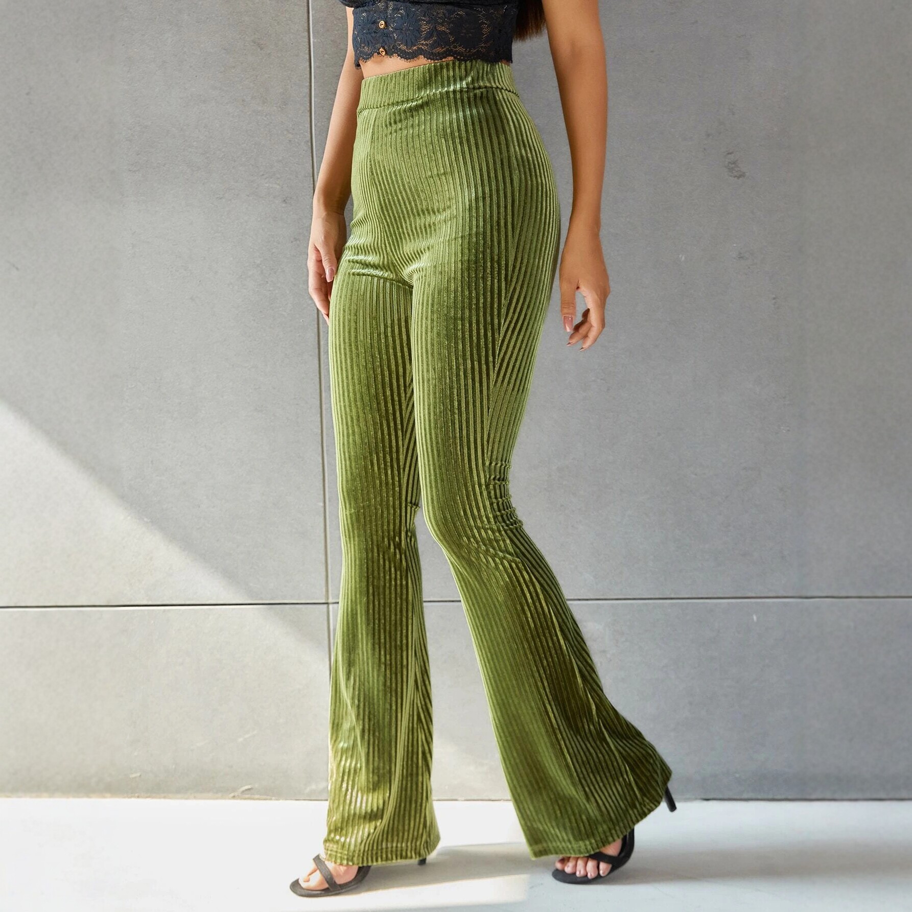 High Waisted Velvet Flare Pants for Women Slim Fit Versatile Style Casual Wear Wholesale Available
