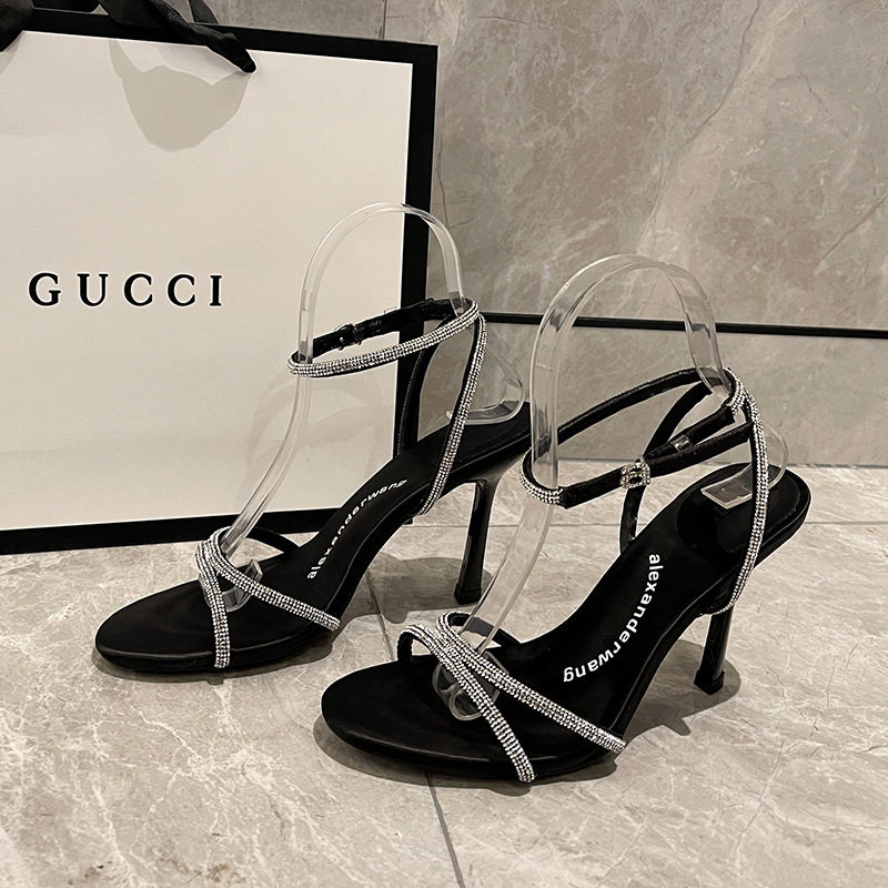 Women's single-strap rhinestone letter strap sandals