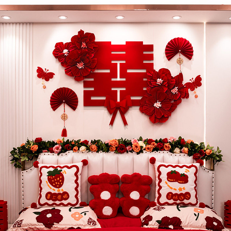 Wedding Room Fold Flower Crepe Paper Flower Decoration New House Bedside Bedside Bedroom Background Wall Arrangement Fake Flower Engagement Wedding Supplies