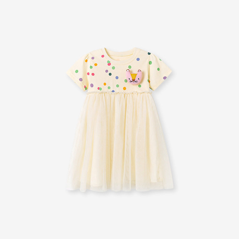 Girls' Cute Summer Mesh Princess Dress, Short-Sleeve Cotton Dress Wholesale