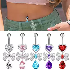 New Peach Heart Zircon Umbilical Ring Stainless Steel Bow Nail Sexy Navel Ring Abdominal Piercing Piercing Jewelry