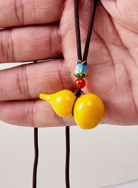 淄博博山古法琉璃白菜吊坠项链挂件百财挂饰鸡油黄葫芦直播女