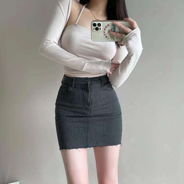 High Waisted Bodycon Denim Skirt Stretch Fabric Slim Fit Versatile Style Summer Casual Wear Wholesale Available