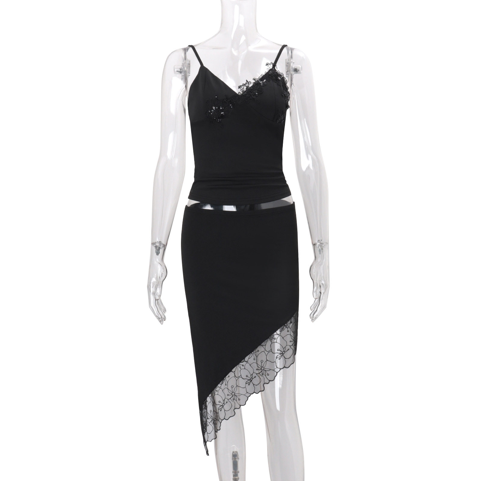 Womens Spring Set Sexy Solid Color Cami Top with Irregular Hem Skirt Stylish Casual Wear Wholesale Available