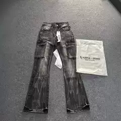High Street Black Flared Jeans with Embroidery, Foreign Trade P Brand New Stretch Pu Lightning Pattern Men's Miscellaneous Temu Pants