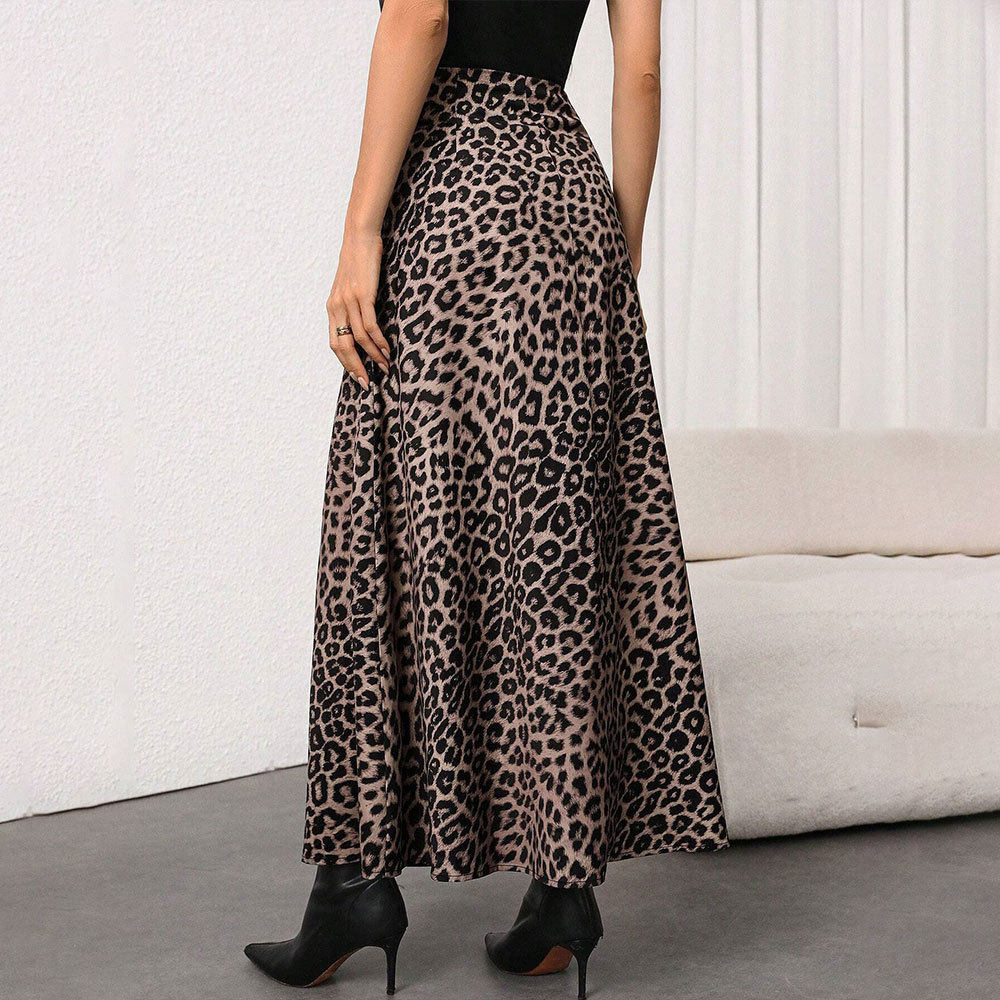 Vintage Leopard Print A Line Midi Skirt — Flattering Fit — Stylish Draping — Versatile Casual Wear — Wholesale Available
