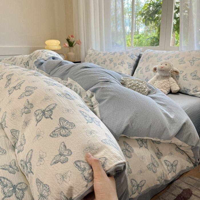 Xinjiang Class a Maternal and Infant Grade Cotton Double-Layer Washed Four-Piece Floral Bed Bed Sheets Bed Quilt Cover Student Dormitory Three-Piece Set