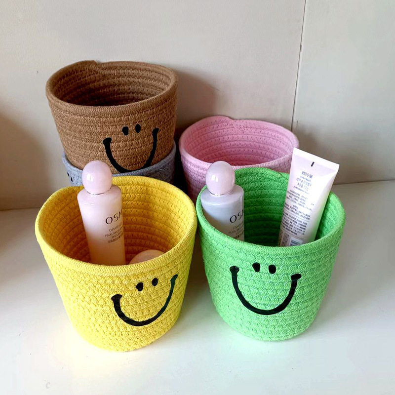 Woven Cotton Rope Storage Basket Cross-Border Cotton Thread Woven Basket Household Storage Basket with Lid Desktop Sundry Basket