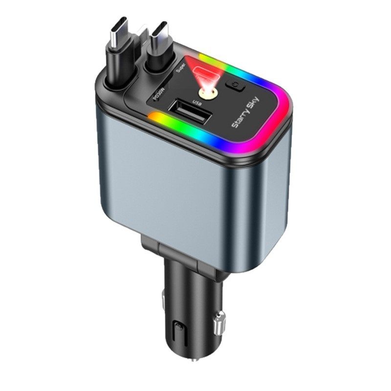 Starry Sky Ceiling Car Charger 120W Mobile Phone Super Fast Charging Retractable Cable One to Four Car USB Cigarette Lighter Port