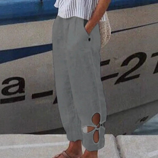 Womens Casual Loose Fit Pants Solid Color Pocket Design Hollow Out Summer Style for Everyday Wear Wholesale