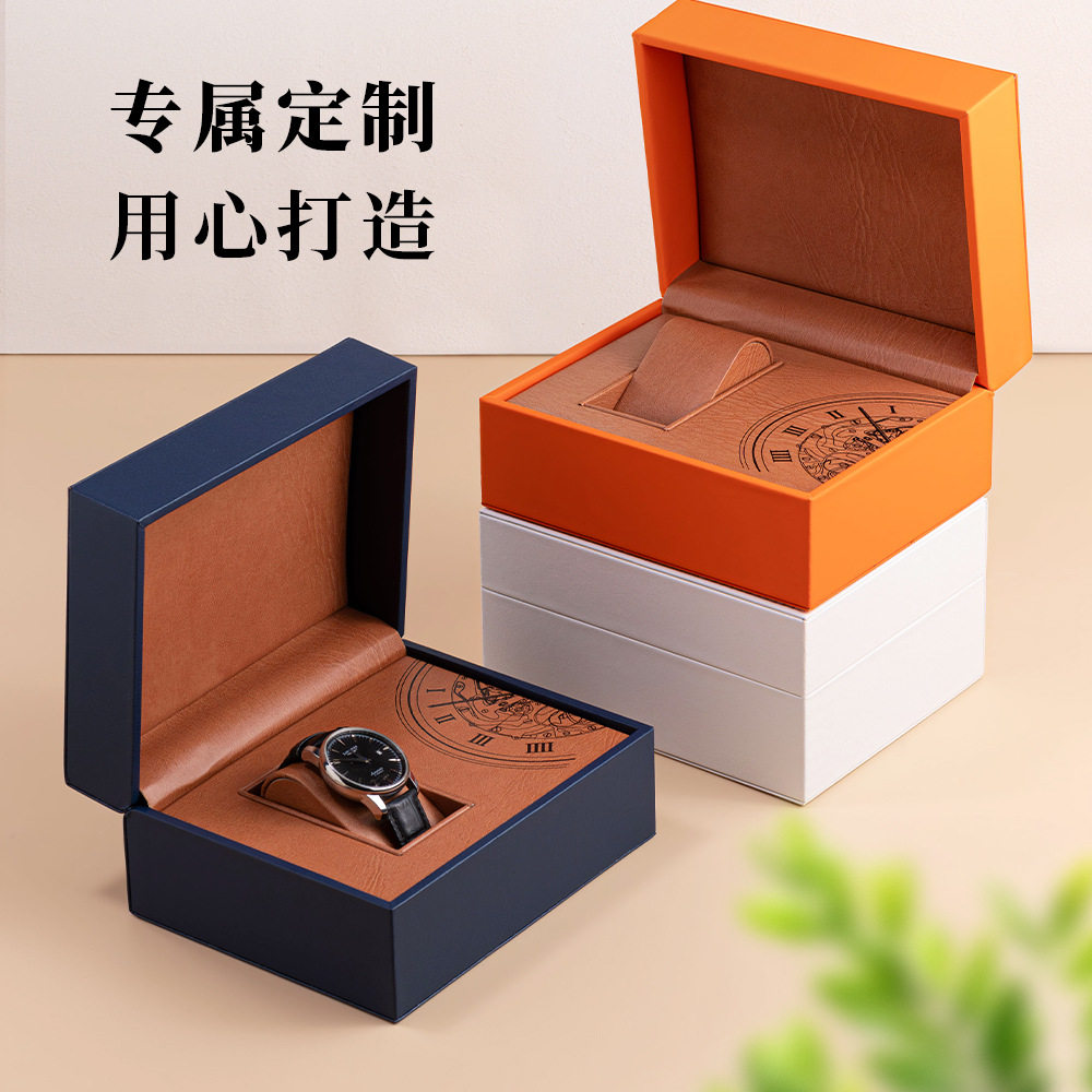Flip Watch Box Pu Leather Pillow Watch Box High-End Watch Packaging Box Cross-Border E-Commerce Orange Gift Box Accessible Luxury