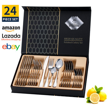 Set Cross-Border Amazon 1010 Stainless Steel Tableware 24-Piece Gift Box Set Western Steak Knife, Fork and Spoon Tableware