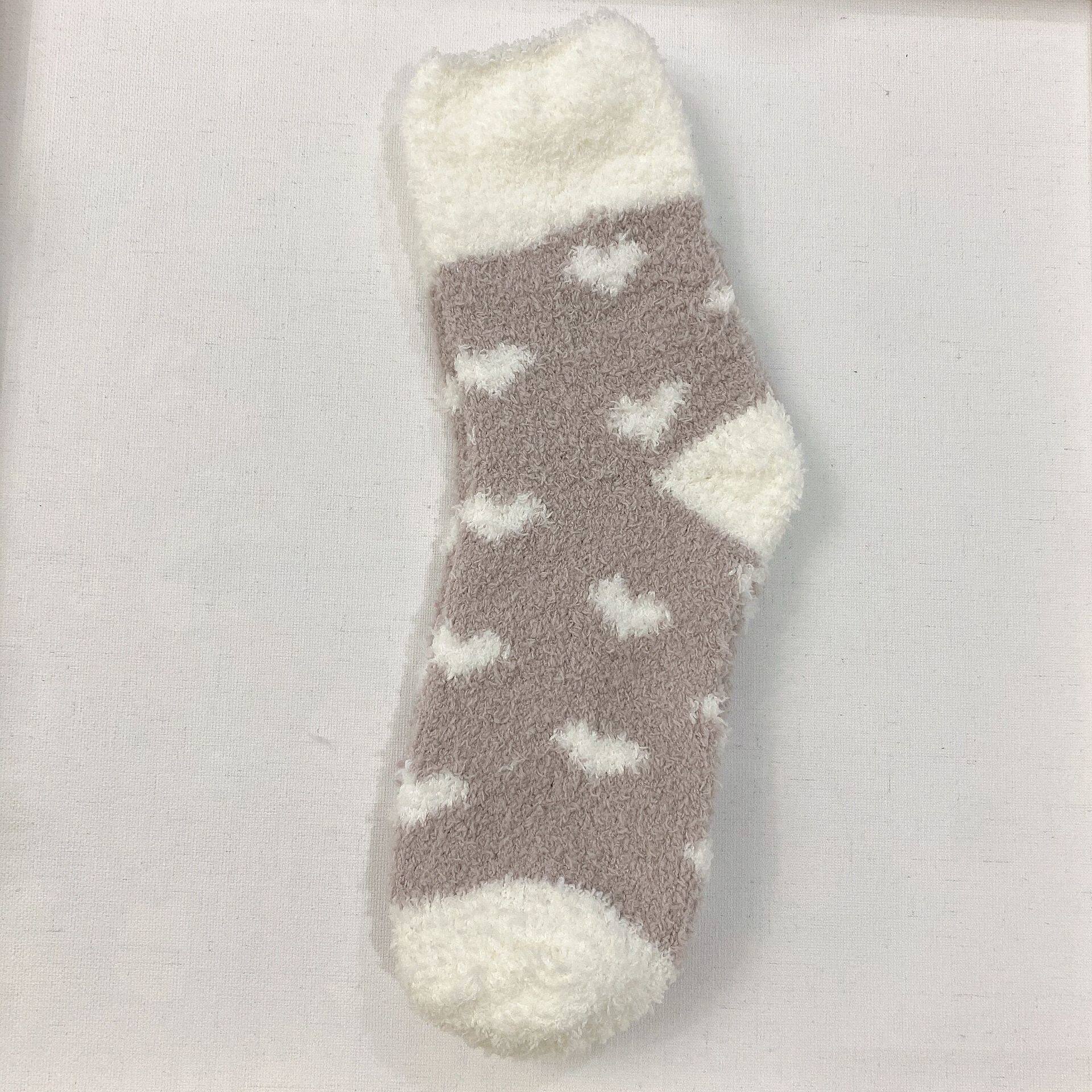 秋冬新款 翻边糖果色爱心小清新珊瑚绒毛巾家居地板女袜子加厚