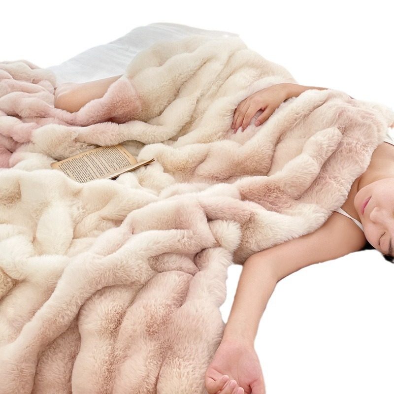 Rabbit Fur Plush Blanket Lazy Sofa Living Room Throw Blanket Autumn and Winter Thickened Double-Layer Blanket Office Nap Blanket Wholesale
