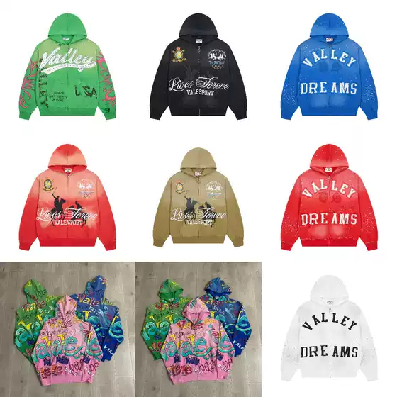 Cross-Border In-Stock Vale Forever American High Street Heavy-Duty Embroidery Rhinestone Zipper Hoodie Sweatshirt Couple Style Trendy