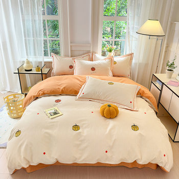 Autumn and Winter Printed Four-Piece Set Pure Cotton Brushed Thick Bed Sheet Duvet Cover Three-Piece Set All-Cotton Bedding Nantong Home Textiles