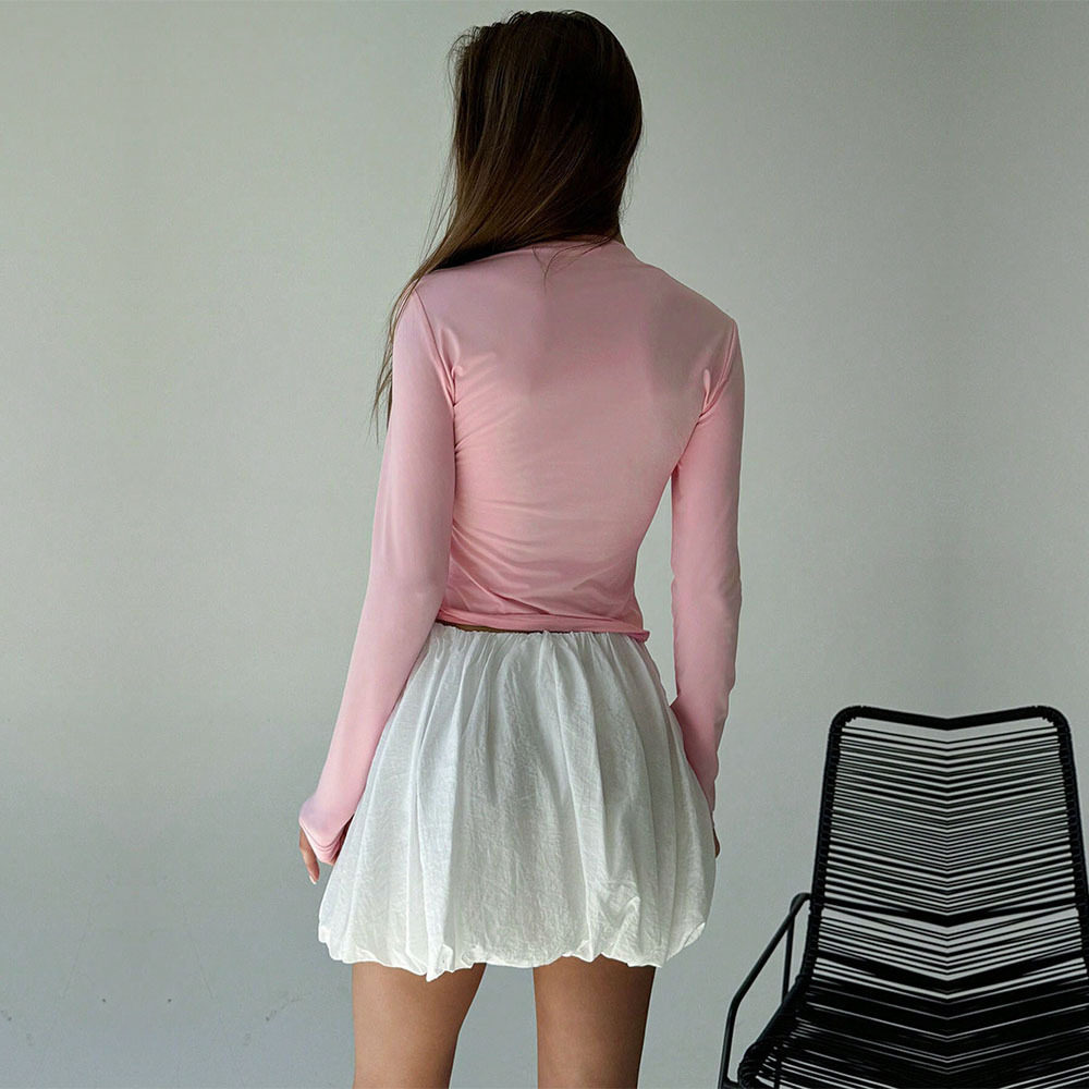 Womens Sweet and Sexy Knot Front T Shirt Slim Fit Long Sleeve Spring Summer Pink Top Wholesale Available