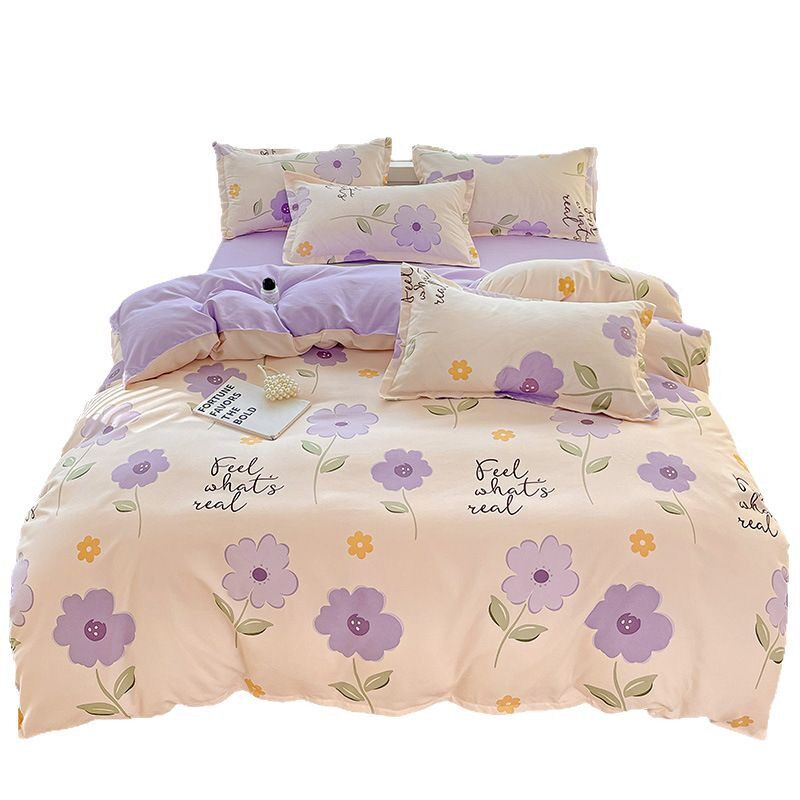 Category a Maternal and Infant Grade Ins Small Fresh Pure Cotton Brushed Four-Piece Set Skin-Friendly Bed Sheetss Washed Cotton Quilt Cover Dormitory Three-Piece Set