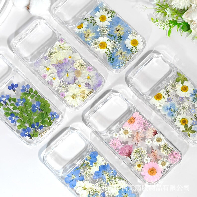 New Blue Swallow Daisy Transparent Glue Phone Case for Apple Suitable for Iphone7/17Pm Dried Flower Phone Case