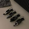 French Flats Black Back Strap Toe Sandals for Women 2025 New Spring and Summer Pointed Toe Rhinestone Elegant Shoes