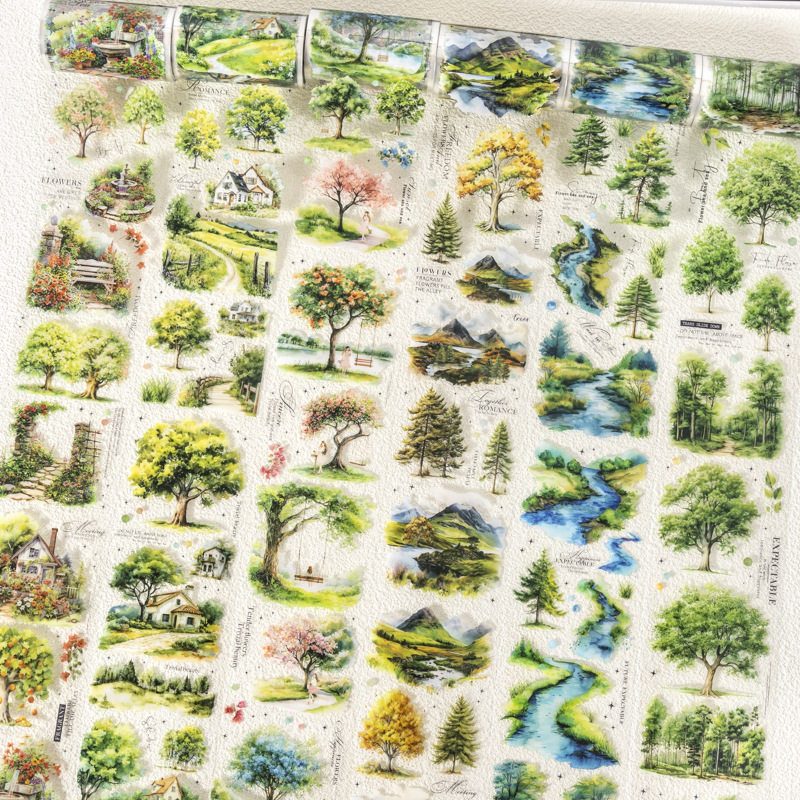 Ketchup Plant Landscaping Pet Tape, a Tree's Scenery, Small Fresh Material, Kidsren's Handbook DIY Collage