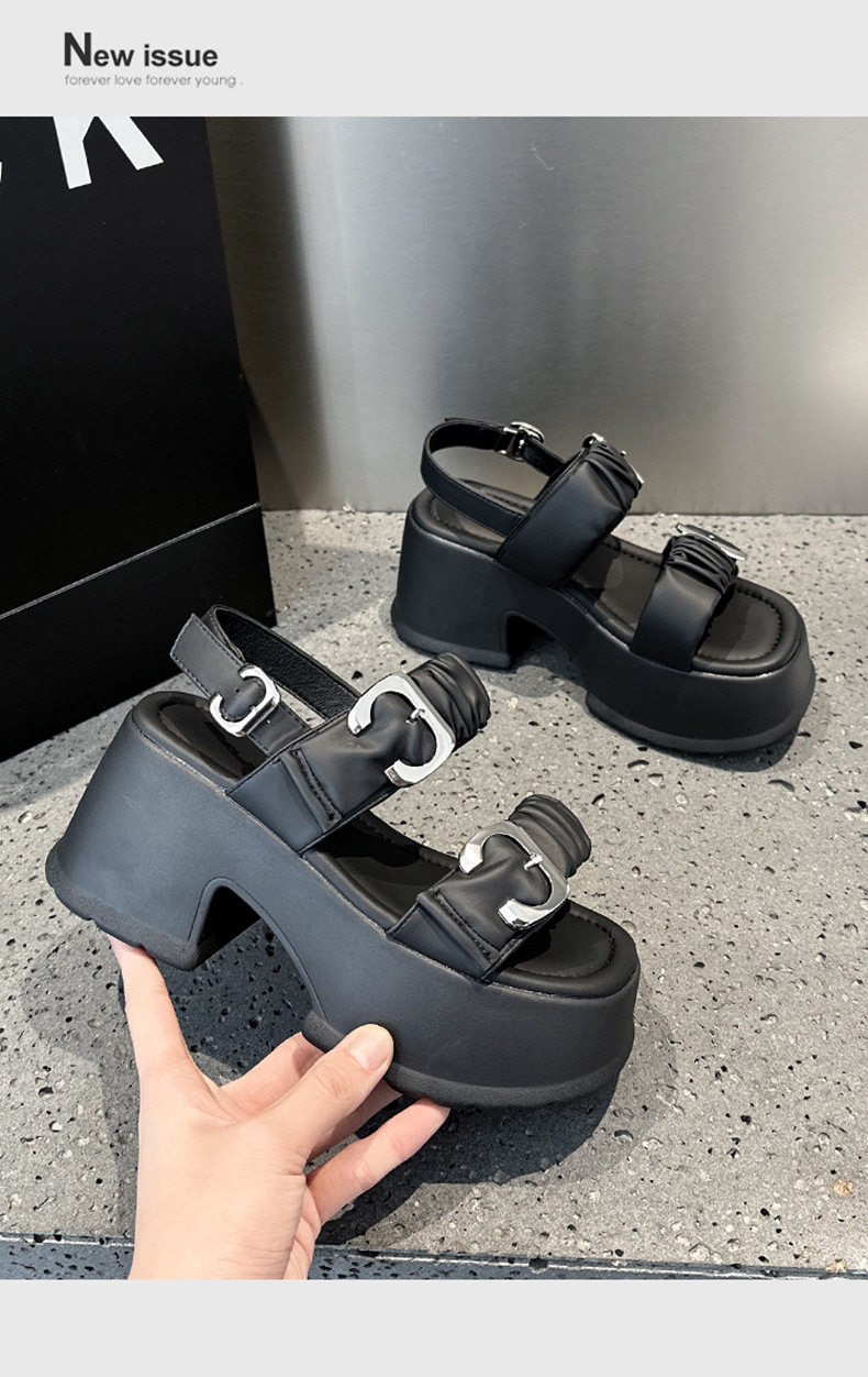 Dép sandal nữ quai chữ V đơn giản mùa hè — Len tinh khiết, Đen chi tiết 15