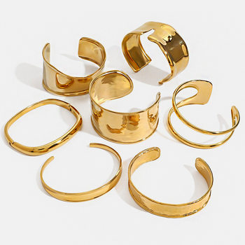 Jingqiao European and American Stainless Steel Golden Pearl Bracelet Advanced Sense Opening Bracelet Titanium Steel Hand Jewelry Cross-border bracelet