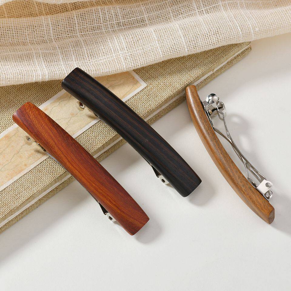 สไตล์จีนเรียบง่ายไม้คลิปสปริงคลิปผมหางม้าเย็นธรรมดาคลิปด้านข...