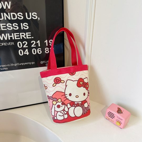 Cute illustration bucket portable Korean style girl heart mummy lunch bag work small handbag children's graffiti canvas bag