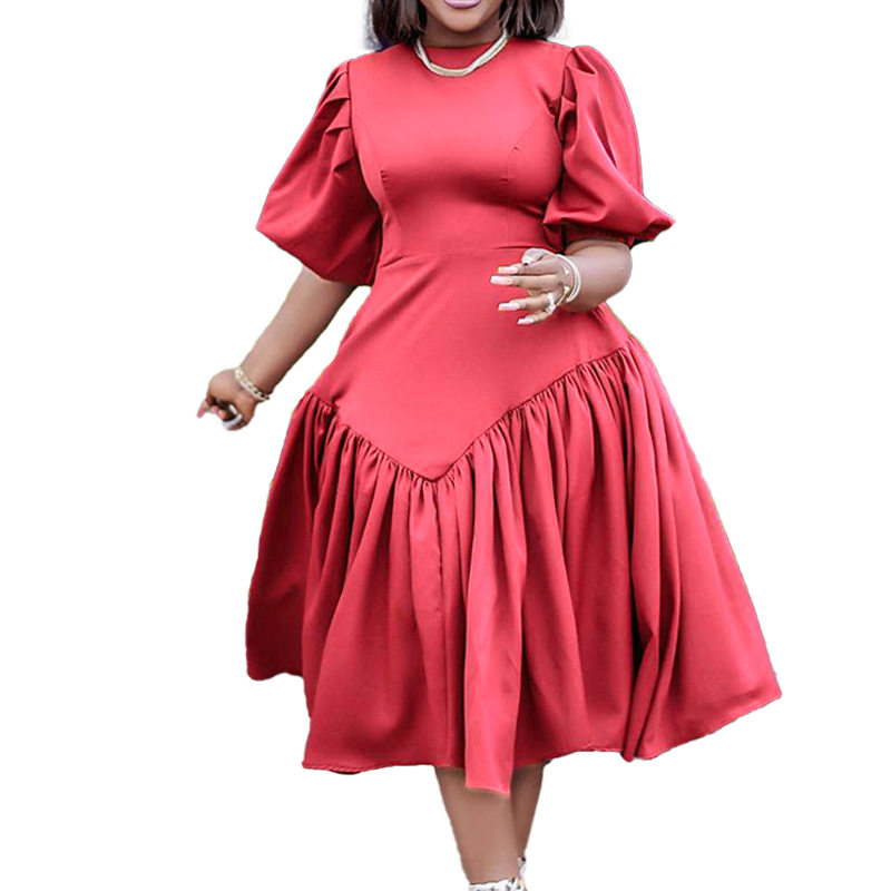 Plus Size Fashion Dress Ruffled Design Puff Sleeves Trendy Style Suitable for Casual Occasions Wholesale Available