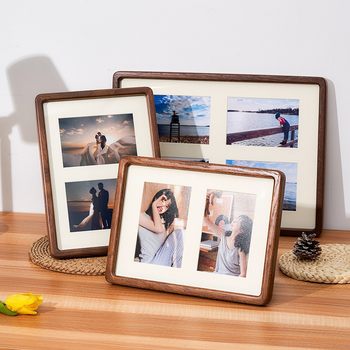 Solid Wood Set Table Photo Frame Photo 6 Inch Black Walnut Simple Wall Hanging Photo Frame Wedding Photo Couple Photo Combination Photo Frame