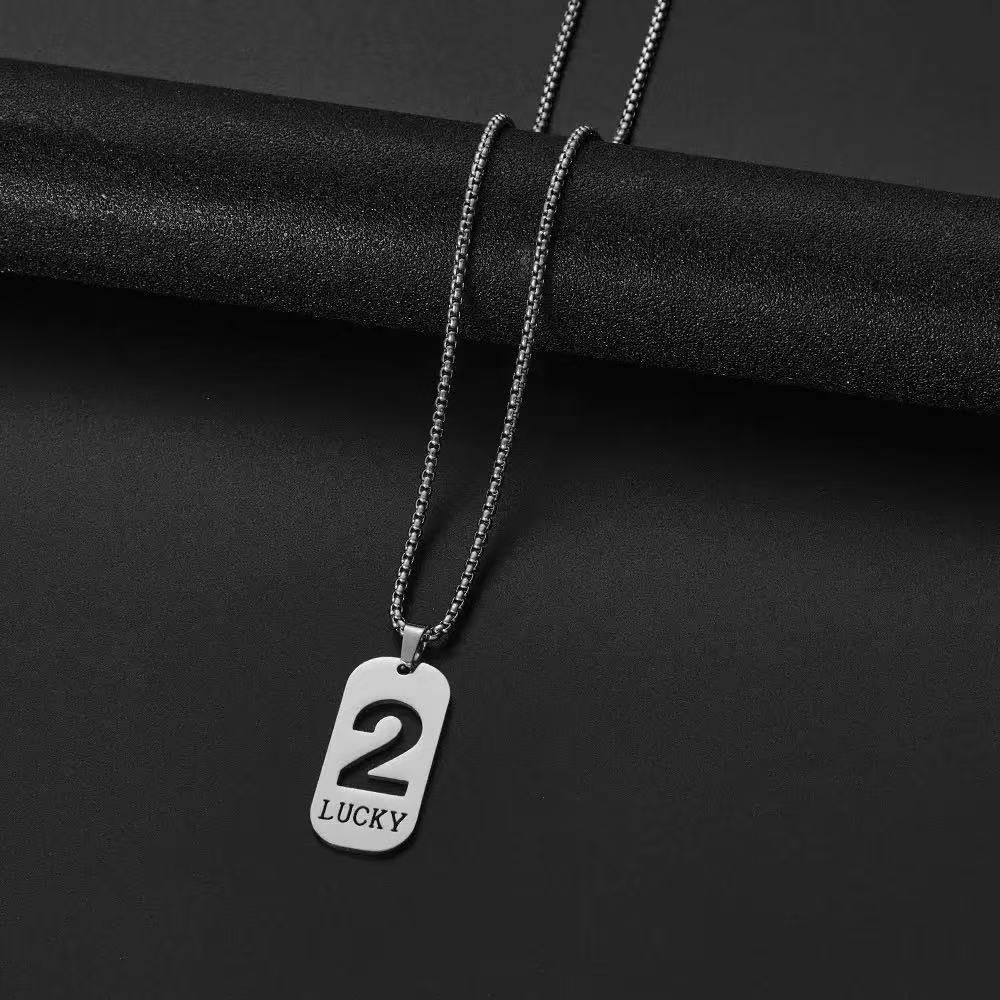Cross-border new hollow LUCKY lucky number 0-9 pendant necklace men and women do not fade clavicle chain in stock batch