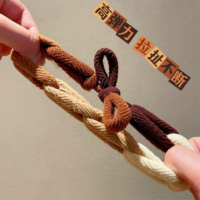 Bow Hand-woven Hair Rope High Elastic Thickened and Thickened Horsetail Hair Rope Simple Ball Hair Loop for Women
