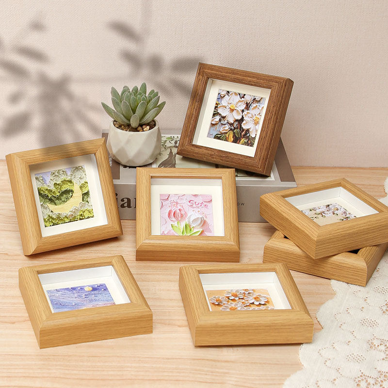 Hollow Photo Frame Oil Pastel Mini Square Small Photo Frame Wooden Frame DIY Empty Frame Kidsren's Works Mounting Watercolor Painting