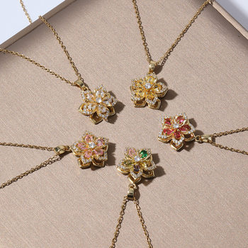 Necklace Female Cross-border Small Online Red Rotating Bauhinia 360-degree Rotatable Zircon Flower Temperament Necklace Necklace