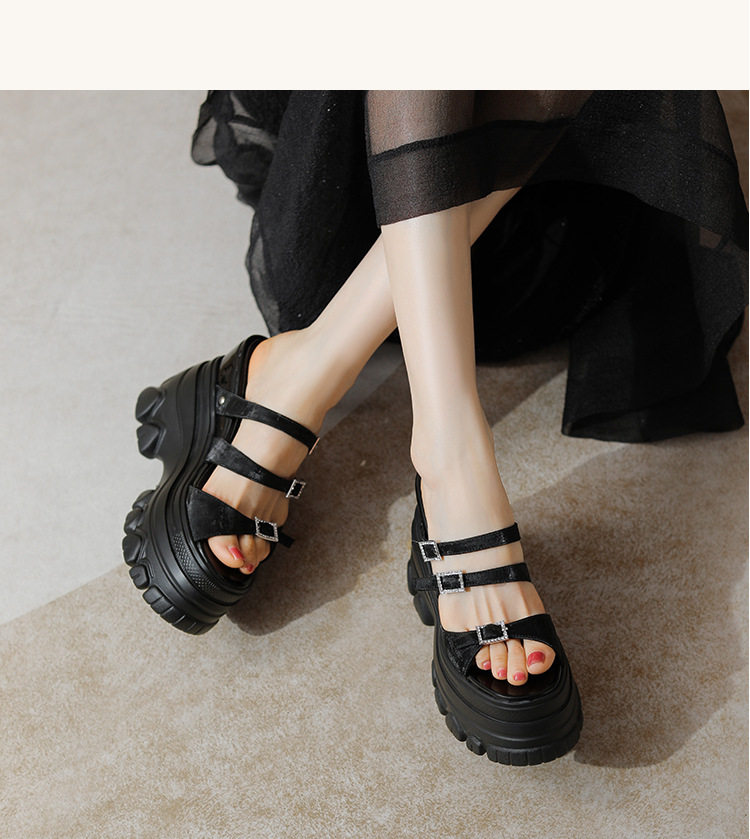Sandal cao gót nữ mũi hở đế dày 12 cm, phong cách platform — Trắng Bạc, Đen, Mơ Sẫm chi tiết 14