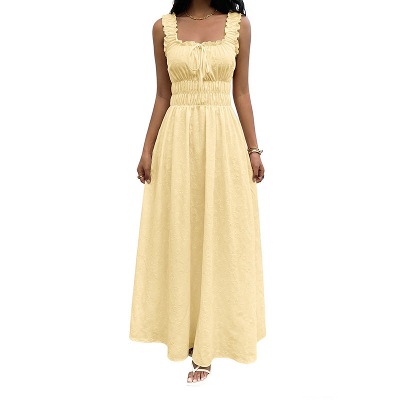 Solid Color Ruffle Hem Cami Dress Soft Fabric Elegant Design Vacation Style Wholesale Available