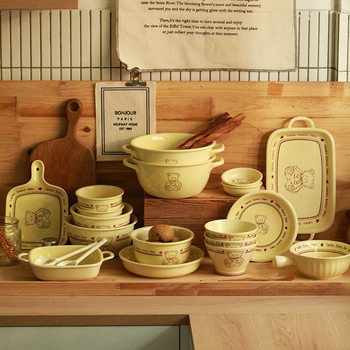 Creative Cute ins Style Dishes Set Lucky Bear Home Housewarming Gift Ceramic Bakeware Bowl Combination Tableware