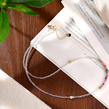 Natural Rainbow Tourmaline Crystal Necklace Summer Freshness Millet Beaded Necklace Color Crystal Matching Pearl Necklace