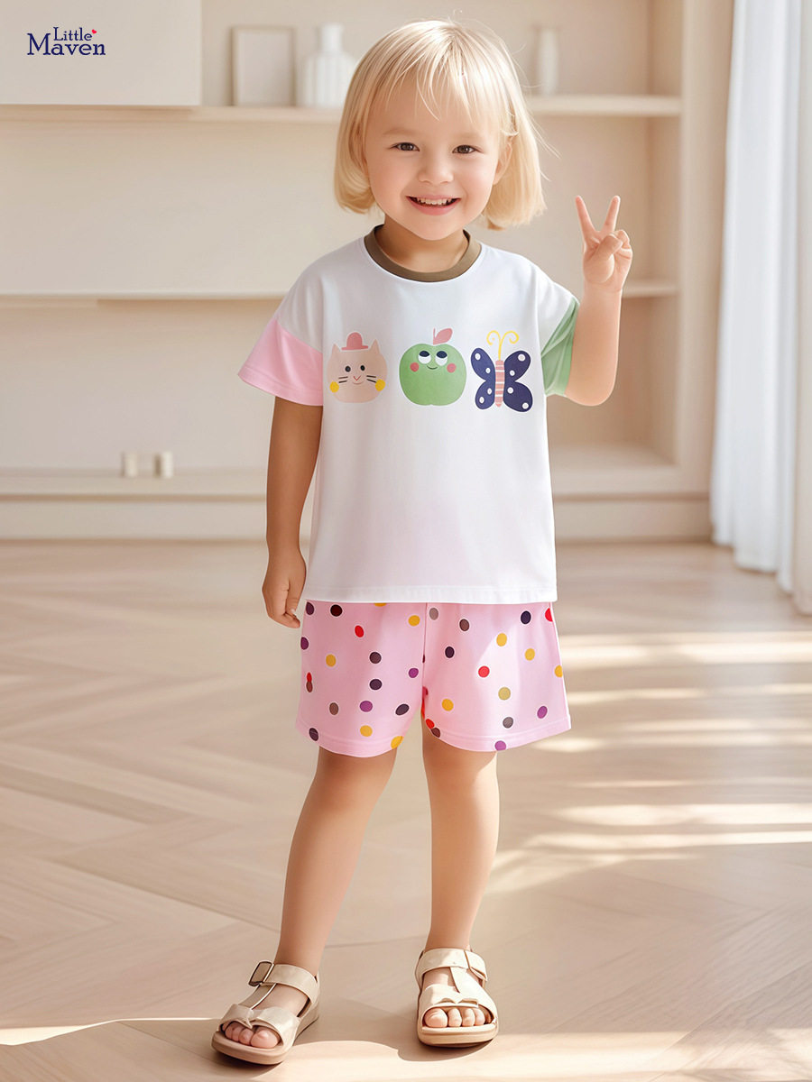 [Style] Girls' Short-sleeve Set, Summer Kids' Cotton 2-piece Outfit