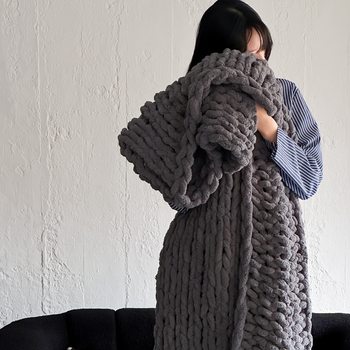 High-Quality Relaxed and Lazy Style ~ Thick Wool Knitted Blanket Sofa Cover Blanket Plush Wool Bed End Blanket Home Wool Blanket