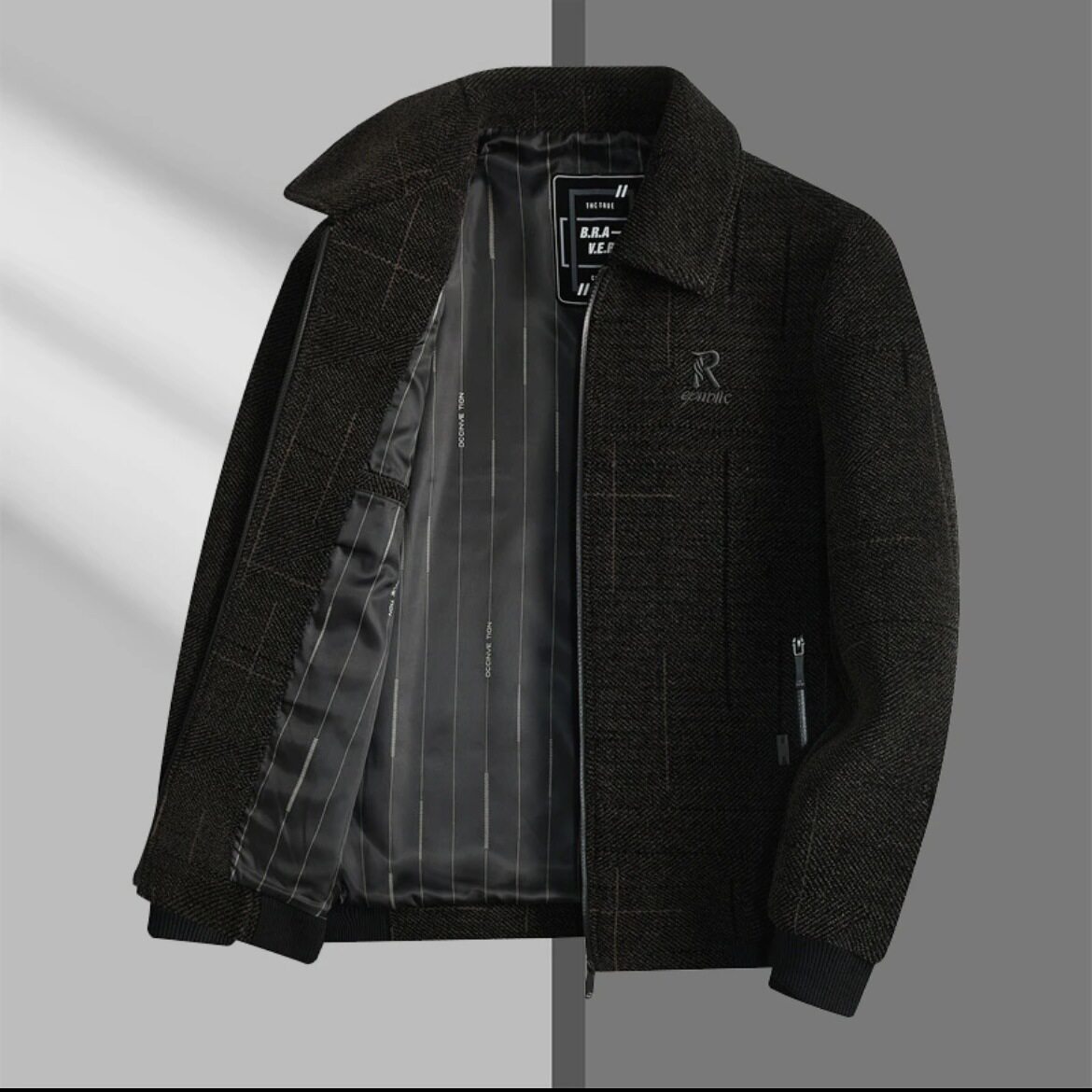 中年男士雪尼尔外套爸爸装春秋季商务休闲爷爷立领中老年夹克上衣