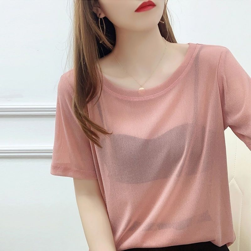 Sheer Mesh T Shirt for Women Short Sleeve Loose Fit Ice Silk Fabric Casual Layering Top for Everyday Wear Wholesale