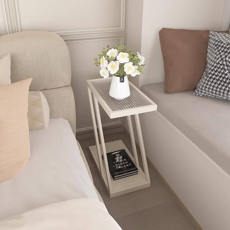 Living Room Sofa Side Table Changhong Glass Floor-Standing Storage Rack Iron Ultra-Narrow Bedside Table Small Narrow Corner Table